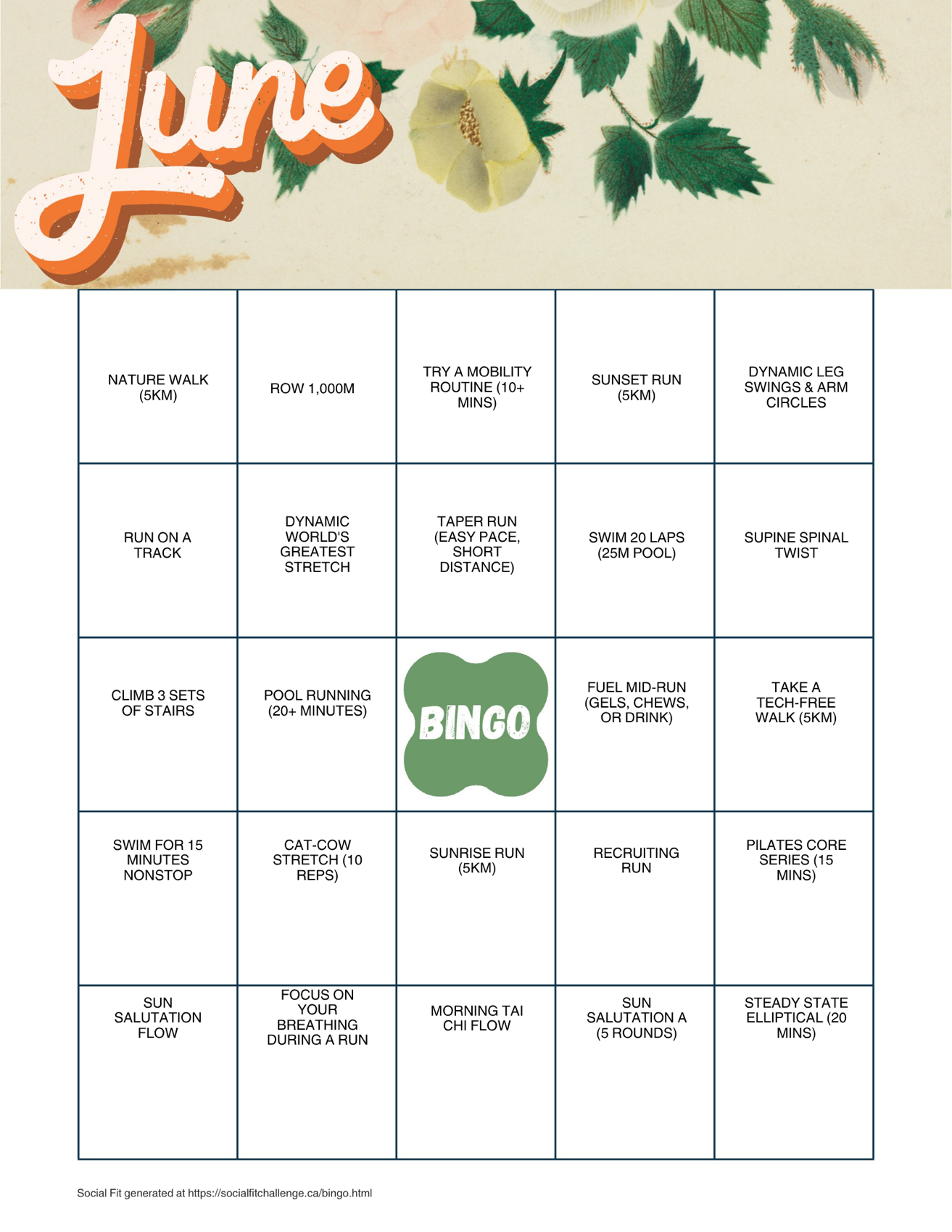 printable fitness bingo card PDF preview