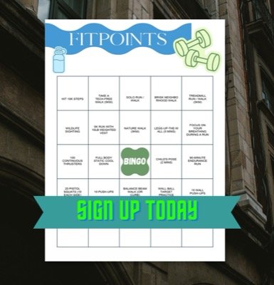 Social Fit BINGO board: exercise levels and May challenge layout